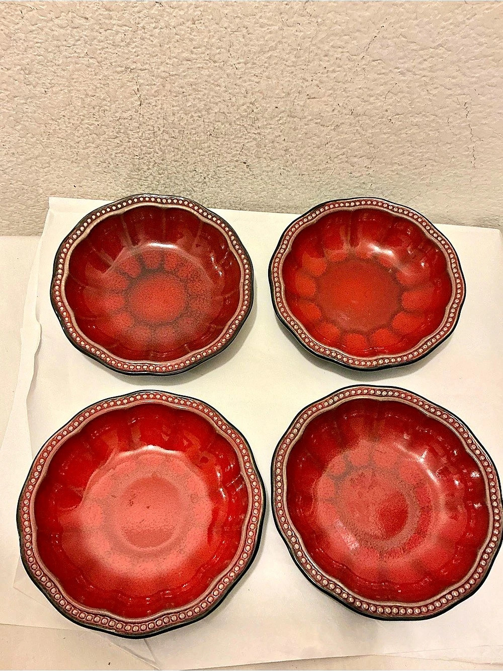 Roscher & Co. HOBNAIL RED, 8" Round Soup Bowl Red & Black Decorative Dinnerware